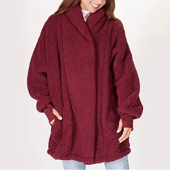 BumbleBella by Jill Martin Sherpa Shawl Collar Button Lounger Size: M/L Petite - Picture 1 of 3